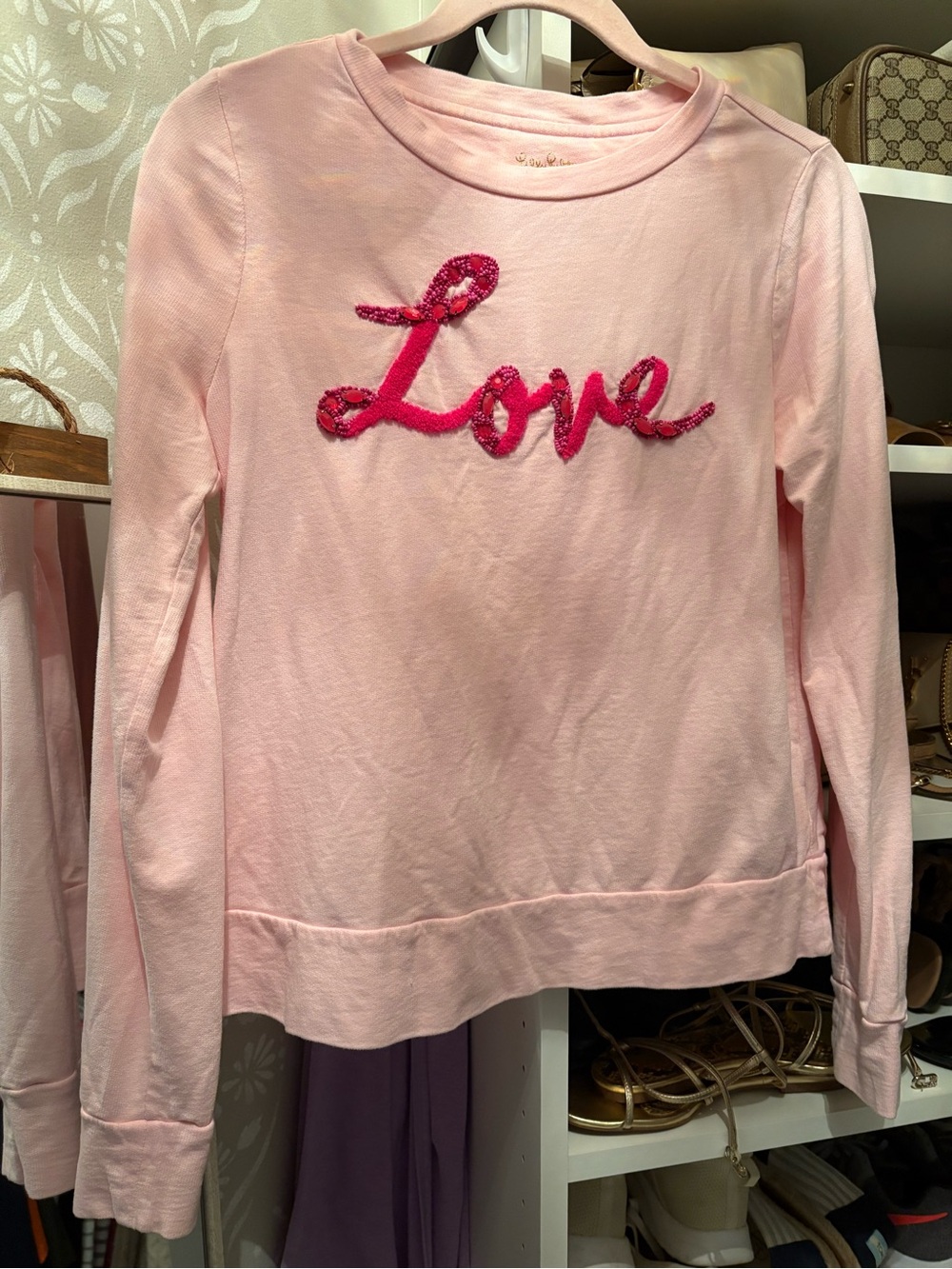Lilly Pulitzer Light Pink Sequin Heart Sweatshirt